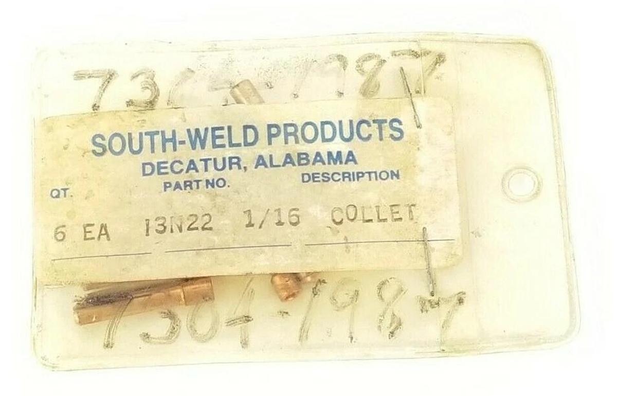 LOT OF 12 NEW SOUTH-WELD PRODUCTS 13N22 COLLETS 1/16