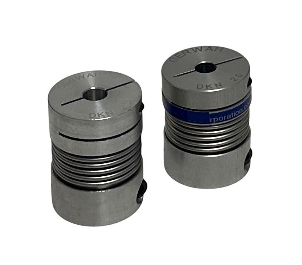 Used 2 RIMTEC GERWAH DKN-20 / DKN20 MINI BELLOWS COUPLINGS W/ CLAMPING HUB NSNP