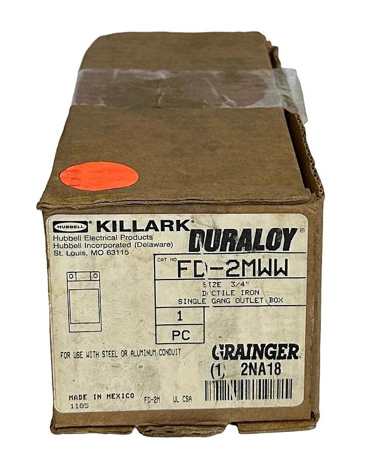 NEW KILLARK FD-2MWW / FD2MWW DURALOY SINGLE GANG OUTLET BOX 3/4'' 2NA18