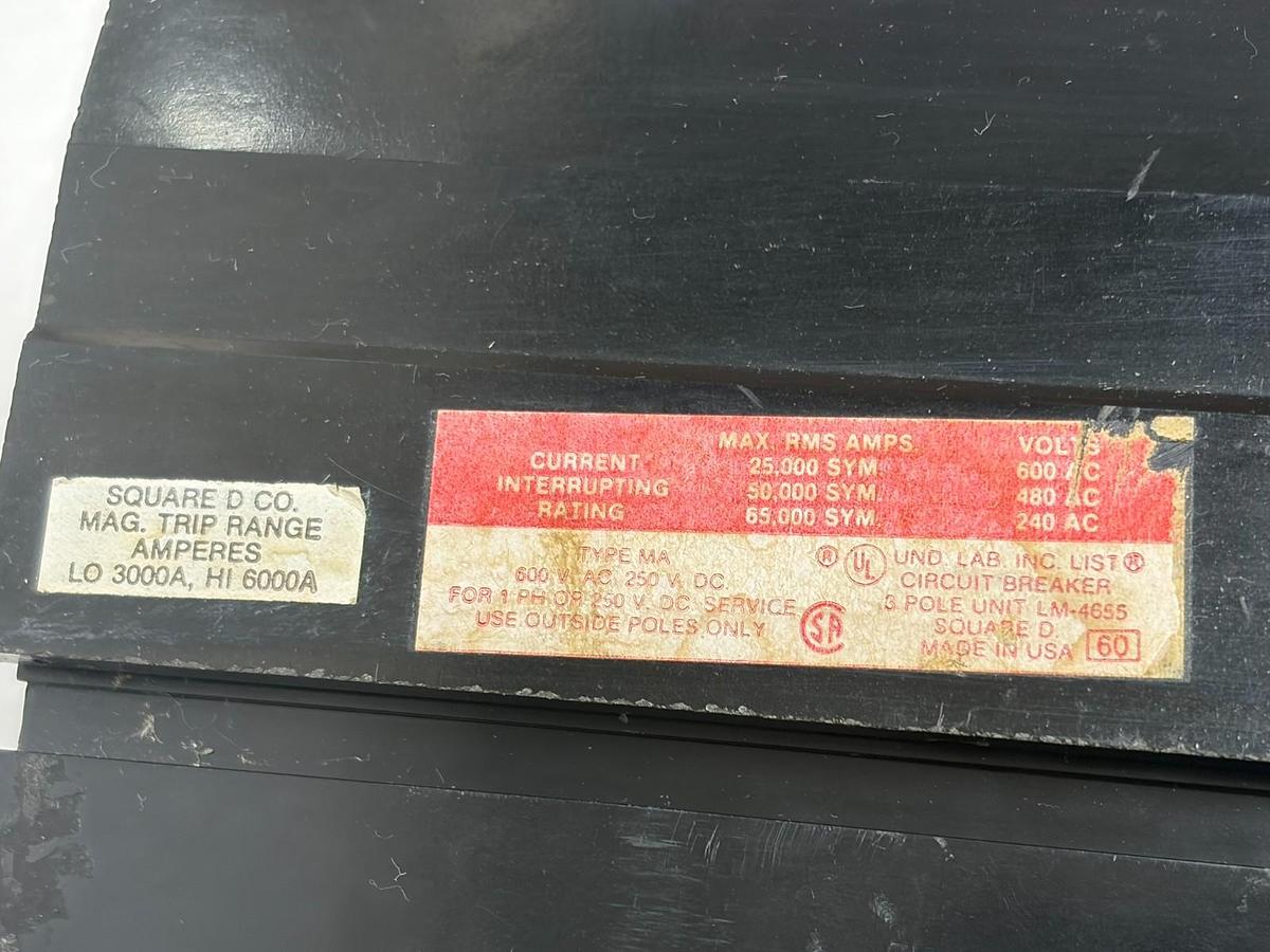 Used Square D MH36600 I-Line 600A Circuit Breaker 3 Pole 600V Type MH Series 1