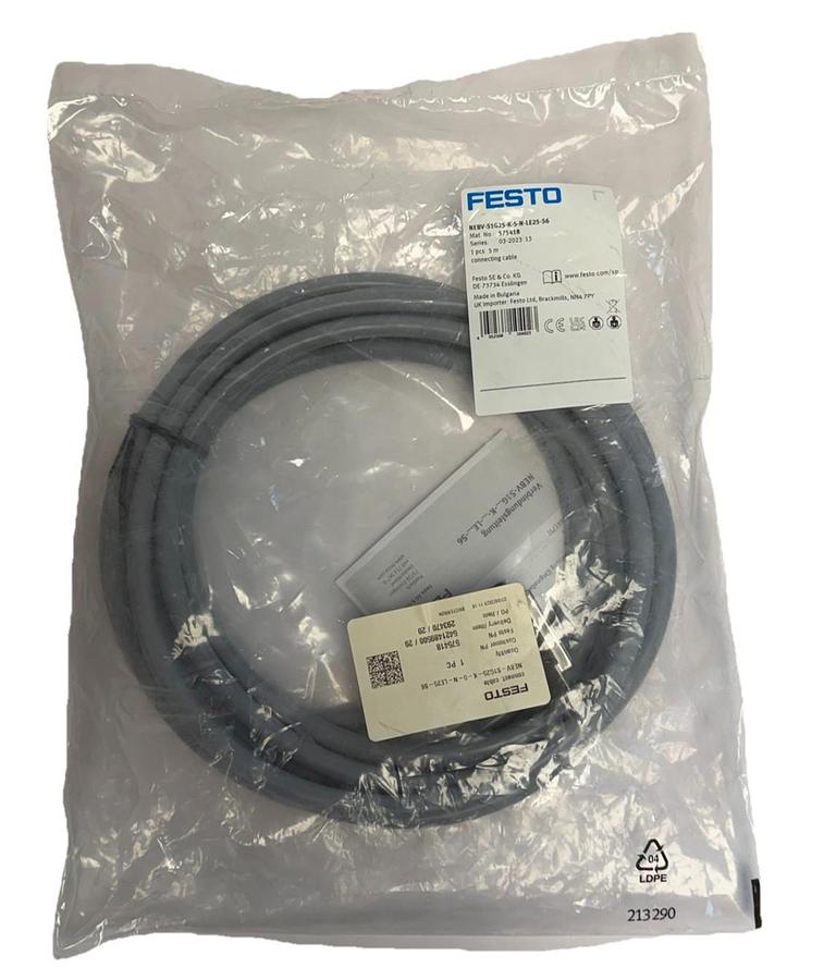 Used NEW FESTO NEBV-S1G25-K-5-N-LE25-S6 CONNECTING CABLE MAT. NO. 575418 / 5 METERS