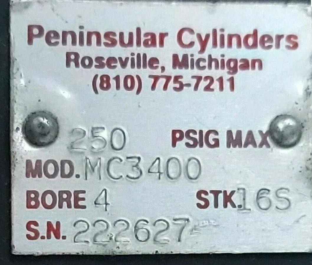 Used PENINSULAR CYLINDER MC3400 250 PSI STK: 16 BORE: 4
