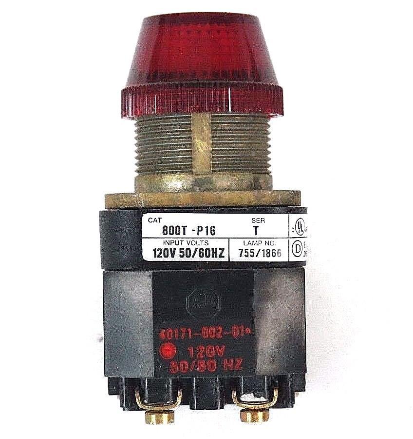 Used NEW ALLEN BRADLEY 800T-P16 PILOT LIGHT, RED LENS, SER. T, 120V, 50/60HZ