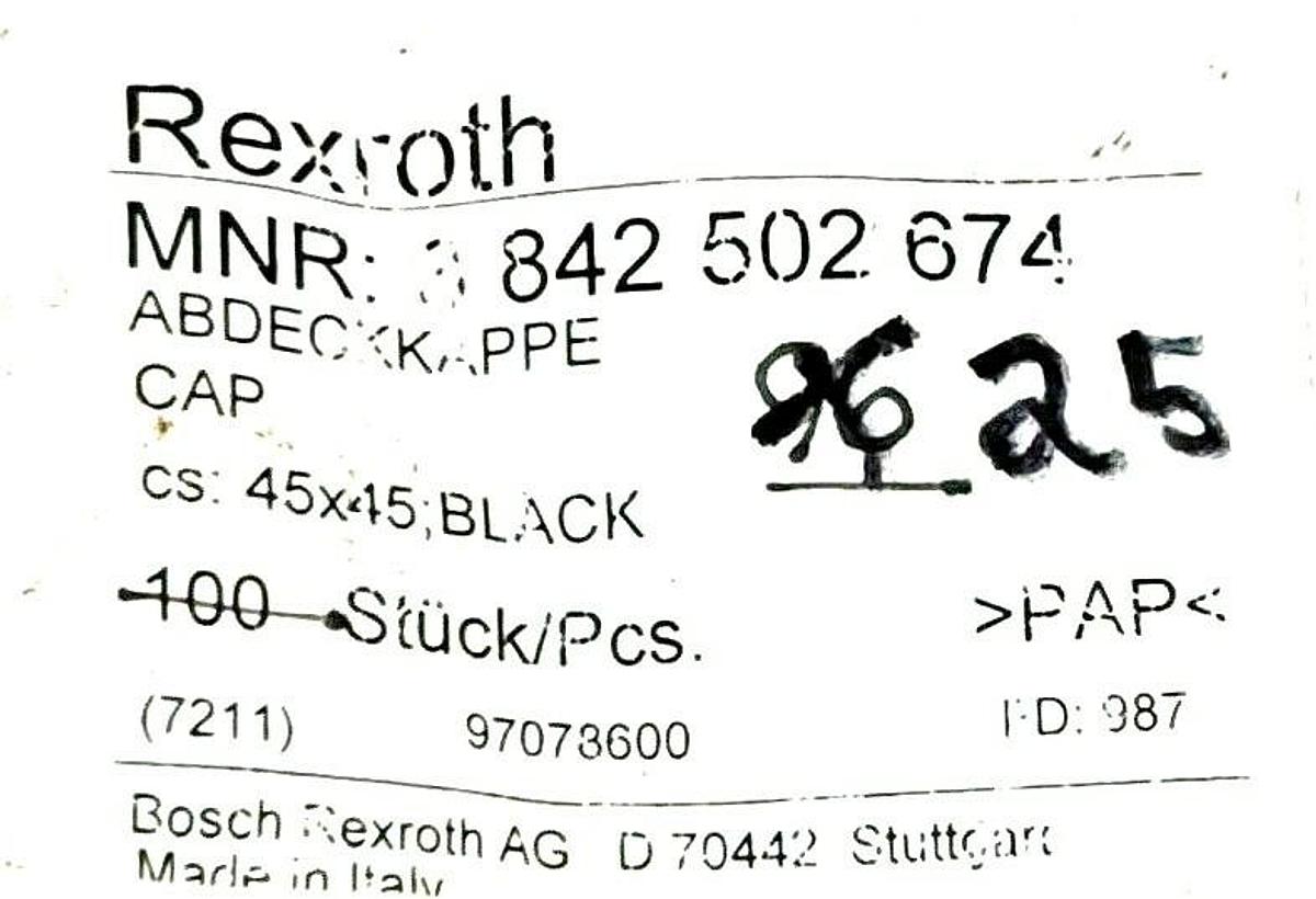 Used LOT OF 25 NEW BOSCH REXROTH 842502674 COVER CAPS 45X45MM BLACK 842-502-674