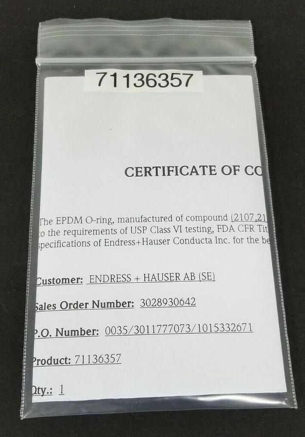 Used NEW ENDRESS + HAUSER KIT OUA260 WINDOW O-RINGS EPDM (USP) 71136357