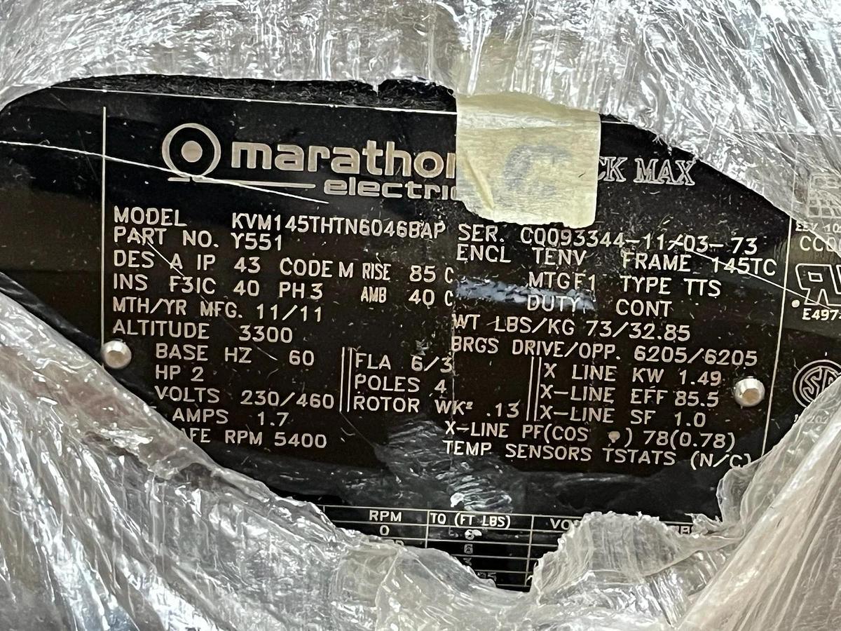Marathon Black Max 2HP Inverter Duty Motor 145THTN6046 145TC 230/460V Y551 NSMP