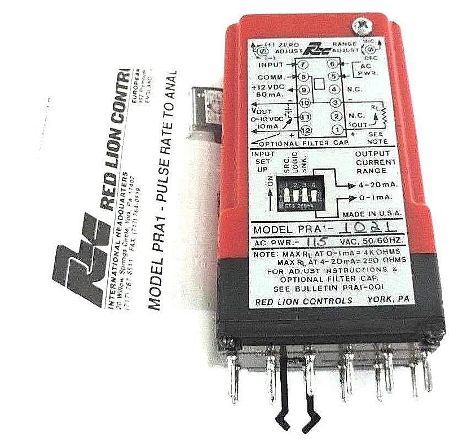 Used NIB RED LION PRA11021 PULSE RATE TO ANALOG CONVERTER 115VAC, 50/60HZ
