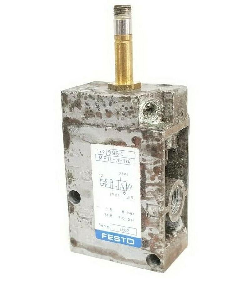 Used FESTO ELECTRIC MFH-3-1/4 SOLENOID VALVE 1.5-8BAR 21-120PSI TYPE: 9964 MFH314