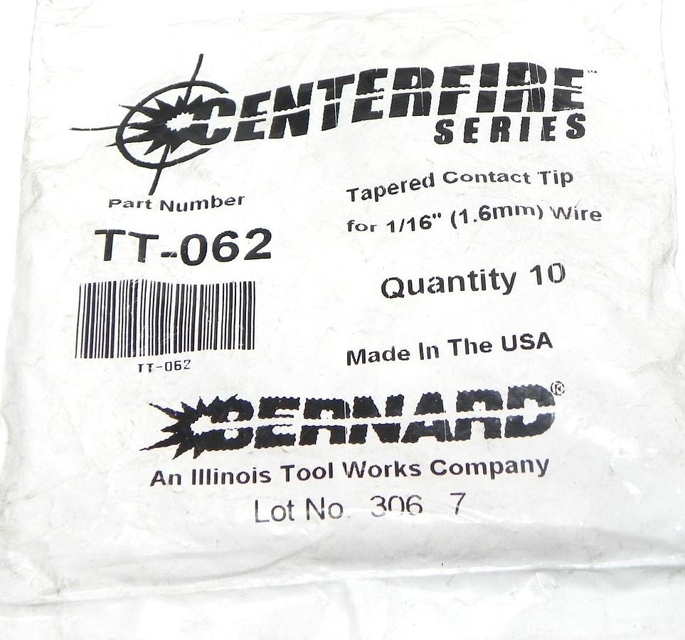 Used NEW CENTERFIRE SERIES TT-062 TAPERED CONTACT TIP FOR 1/16'' WIRE QTY: 10