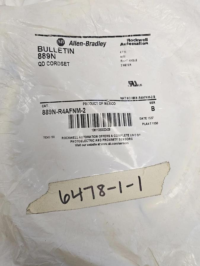 Used NEW ALLEN BRADLEY 889N-R4AFNM-2 QD CORDSET 4-PIN 2M 889NR4AFNM2 SER. B