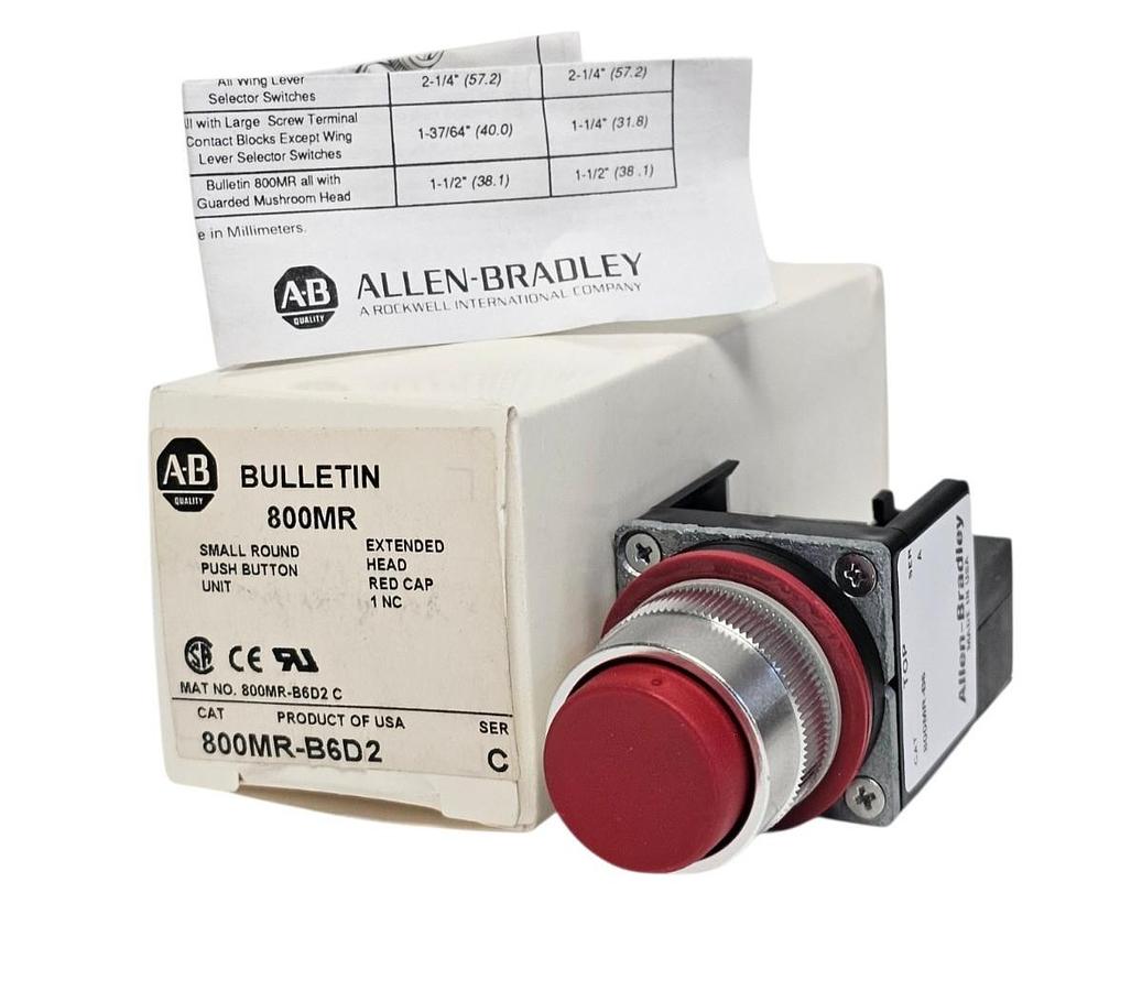 NIB ALLEN BRADLEY 800MR-B6D2 SER. C PUSH BUTTON RED CAP 1 NC 800MRB6D2