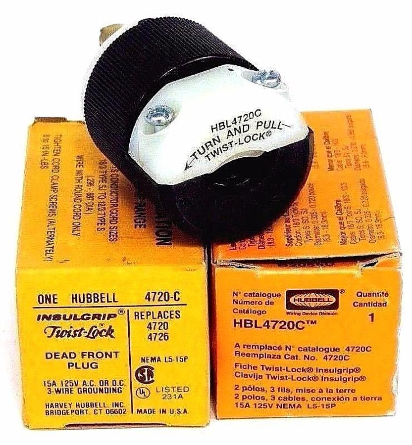 Used LOT OF 2 NIB HUBBELL HBL4720C TWIST LOCK PLUG 15A 125V