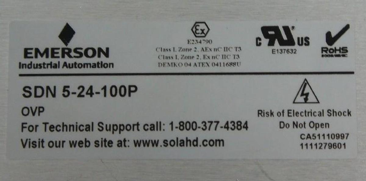 Used SOLA ELECTRIC SDN 5-24-100P POWER SUPPLY 24VDC/5A 115/230VAC SDN524100P