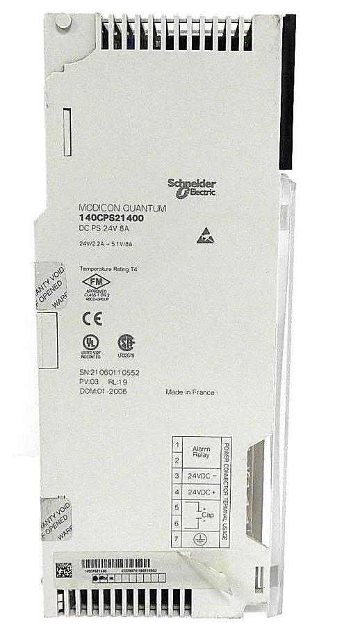 Used SCHNEIDER MODICON 140CPS21400 POWER SUPPLY 8AMP 24VDC, PV: 03, RL: 19