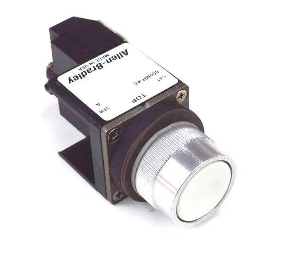 Used ALLEN BRADLEY 800MR-A5 OPERATOR PUSHBUTTON WHITE SER. A 800MRA5 W/ 800M-XAS