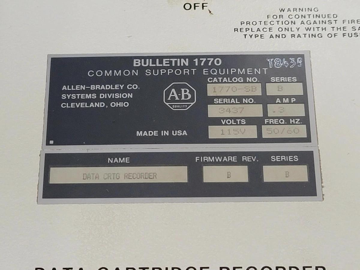Used ALLEN BRADLEY 1770-SB SER. B DATA CARTRIDGE RECORDER 230-0000-02 115V 50/60HZ