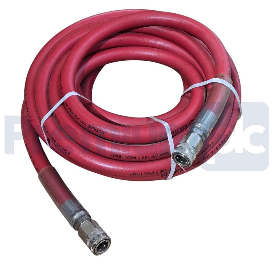 ECOLAB Red Hot Water Hose 800PSI WP 190°F MAX 50' w/Quick Disconnects S94783005