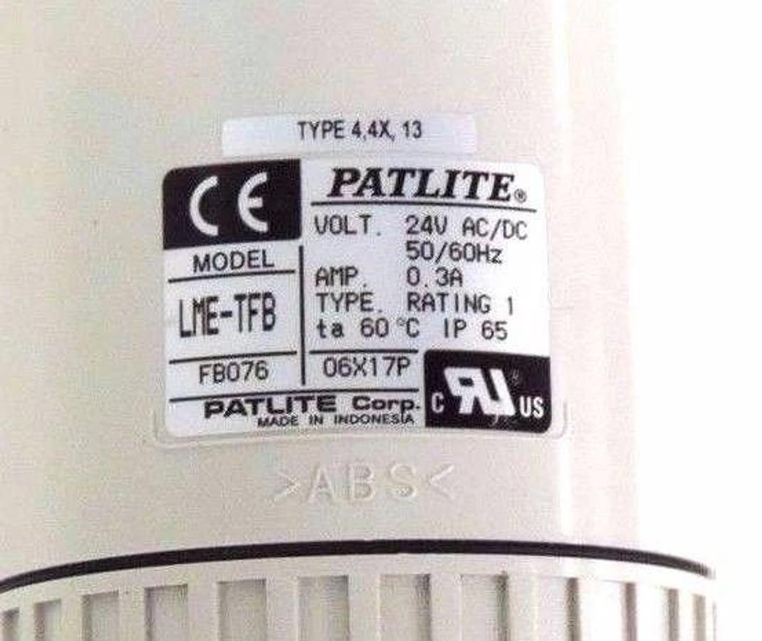 Used PATLITE LME-TFB STACK LIGHT TOWER 24VCD/AC, 50/60HZ, 0.3A, LMETFB