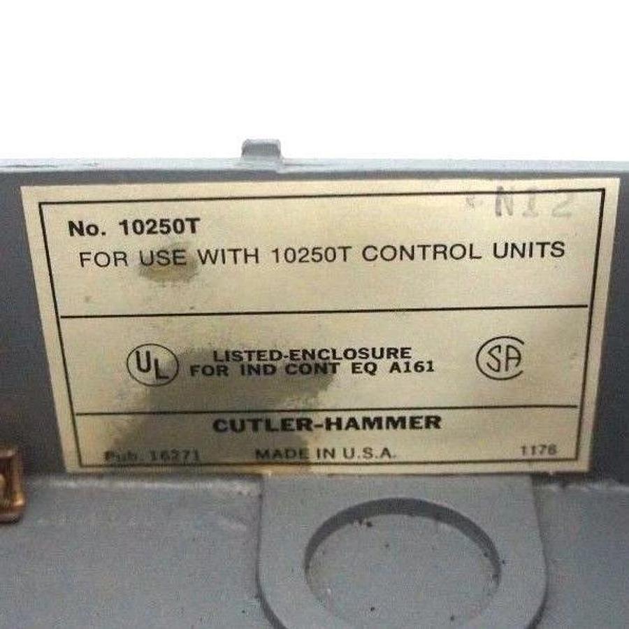 Used CUTLER HAMMER 10250T ENCLOSURE W/ (2) ALLEN BRADLEY 800T-PT16 SER N PUSH BUTTONS