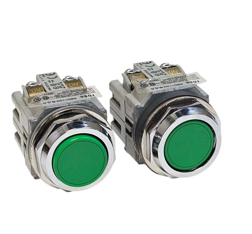 LOT OF 2 IDEC ABD110N-B.G.R PUSHBUTTONS GREEN CAPS FLUSH