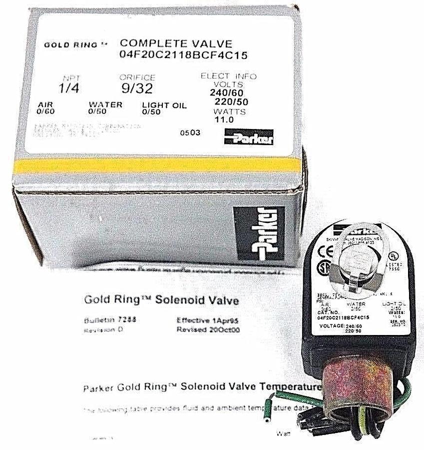 Used NIB PARKER 04F20C2118BCF4C15 SOLENOID VALVE, GOLD RING