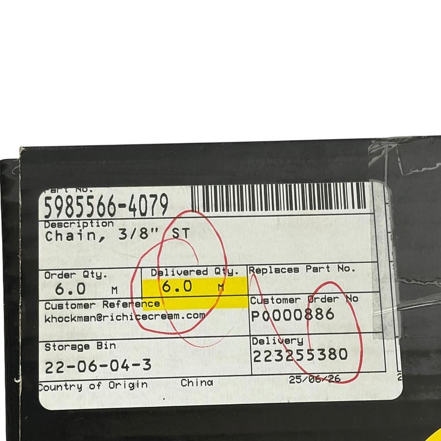 Used Tetra Pak Protorque 06BSS-1 Stainless Roller Chain 3/8" ISO 606 DIN 8187 6M New