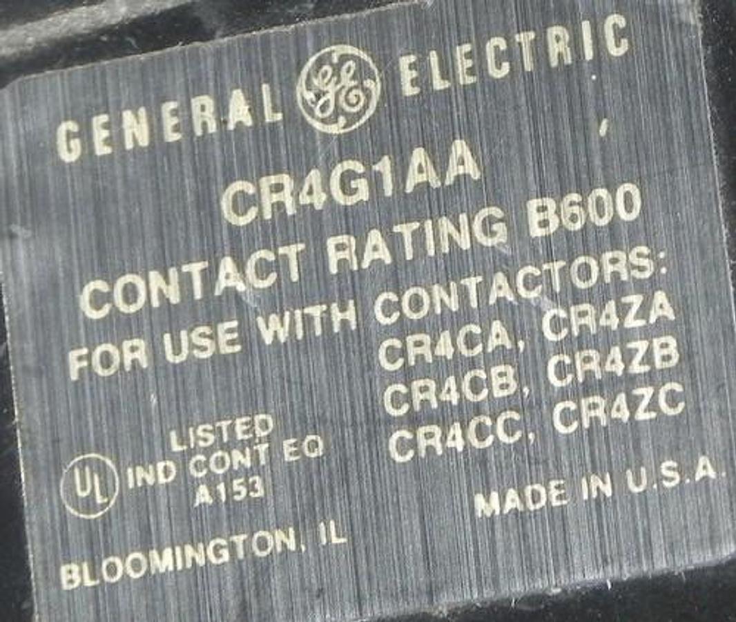 Used GENERAL ELECTRIC CR4G1AA OVERLOAD RELAY