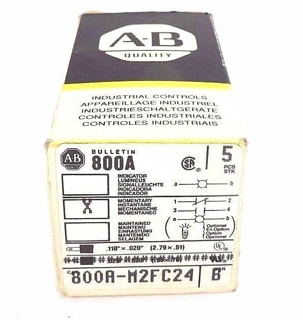 Used NIB ALLEN BRADLEY 800A-M2FC24 INDICATOR 800AM2FC24, SER. B, .110'X.020'' 5-PCS