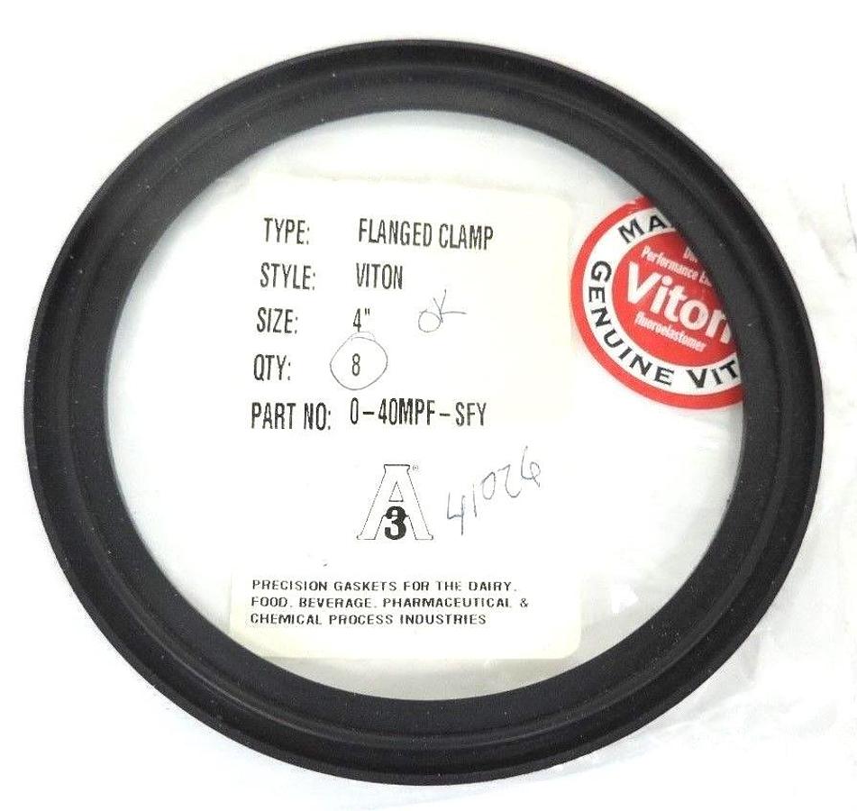 Used LOT OF 8 NEW A3 0-40MPF-SFY FLANGED CLAMP VITON GASKETS 4"