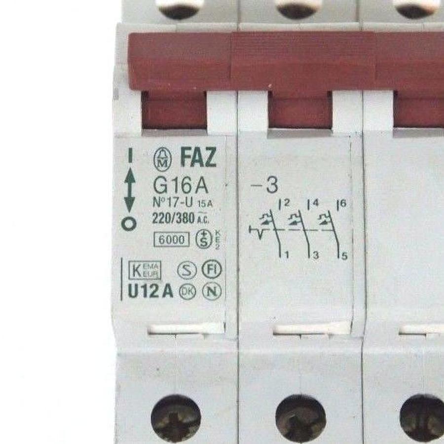 Used LOT OF 3 MOELLER FAZ G16A CIRCUIT BREAKER 220/380VAC U12A FAZG16A