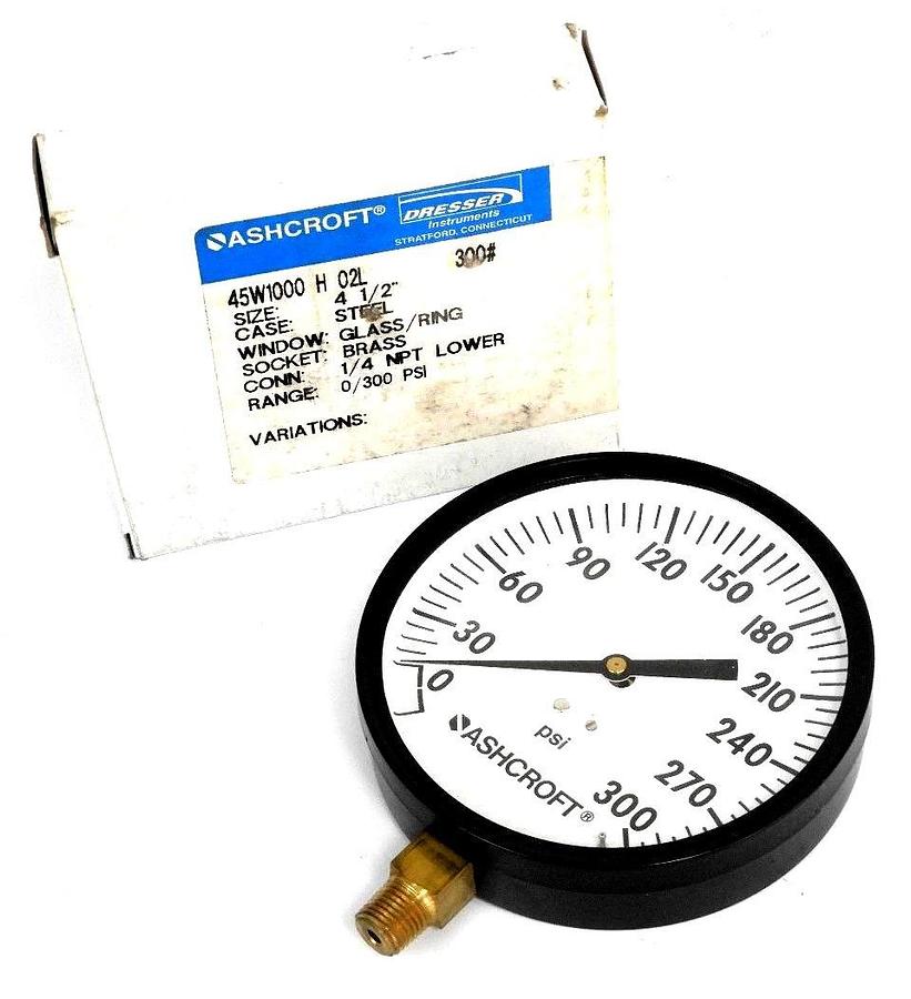 NIB ASHCROFT 45W1000 H 02L 300# PRESSURE GAUGE 4 1/2" 45W1000H02L
