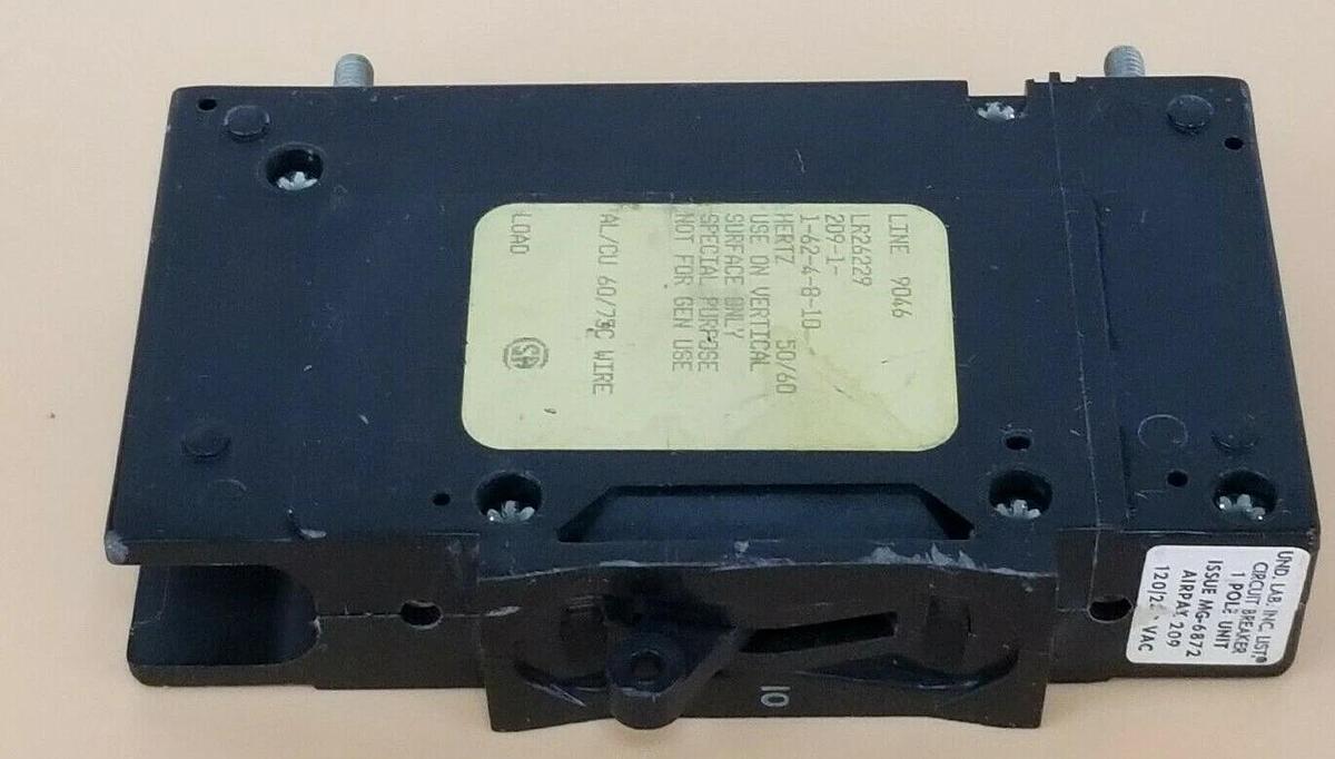 Used SENSATA / AIRPAX 209-1-1-62-4-8-10 CIRCUIT BREAKER LR26229 1P MG-6872 120/240VAC