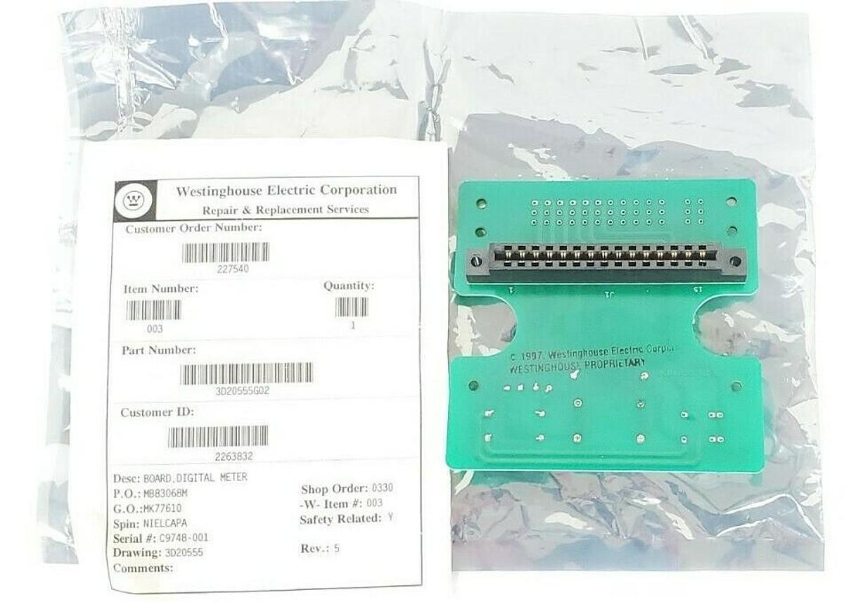 Used NEW WESTINGHOUSE 3D20555-G02 DIGITAL METER SHUNT/FILTER BOARD, REV 5, 3D20555G02