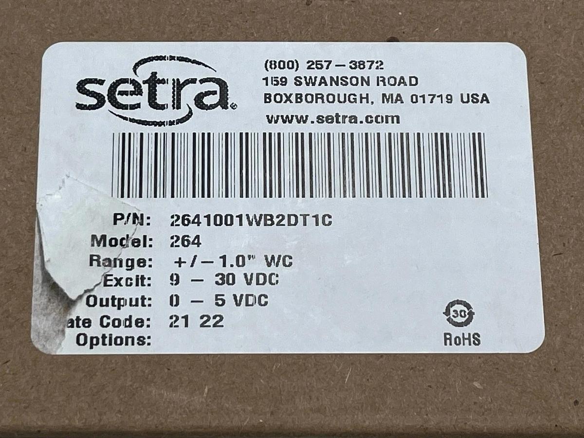 NEW Setra 264 Low Differential Pressure Transducer 0-1" WC 4-20mA 2641001WB2DT1C
