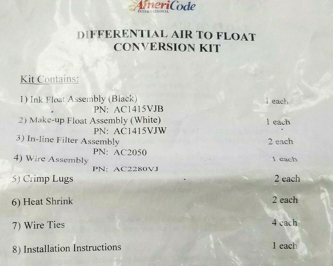 Used NEW AMERICODE DIFFERENTIAL AIR-FLOAT CONVERSION KIT AC1415VJB AC1415VJW AC2050