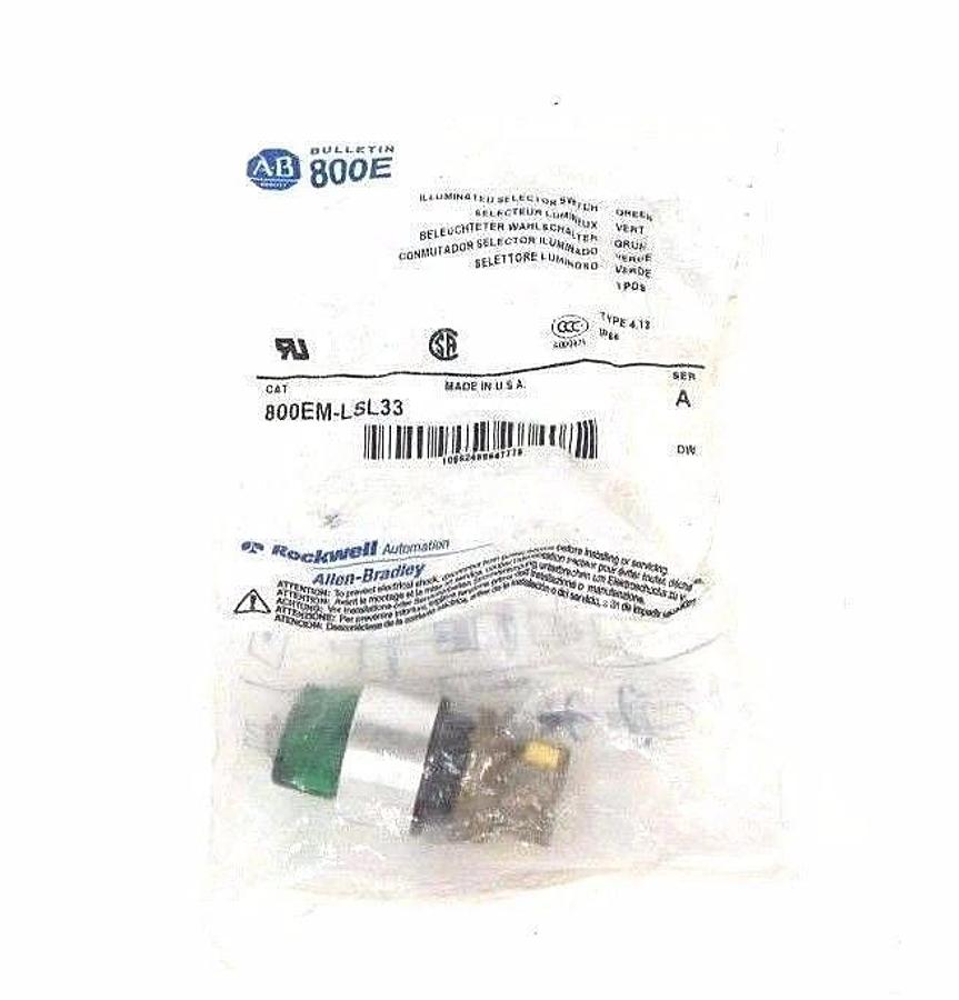 Used NIB ALLEN BRADLEY 800EM-LSL33 ILLUMINATED SELECTOR SWITCH SER A GREEN 800EMLSL33