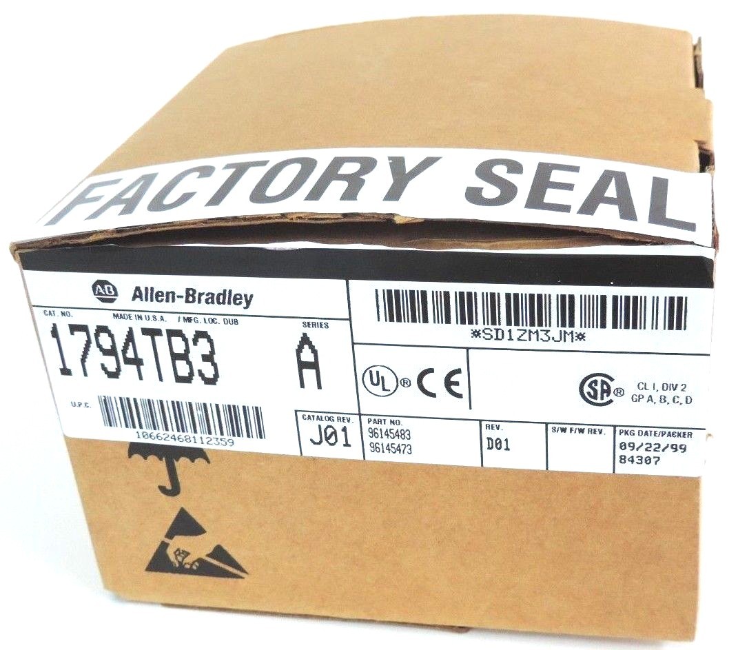 Used NIB ALLEN BRADLEY 1794-TB3 TERMINAL BASE 1794TB3 SER. A CAT. REV. J01