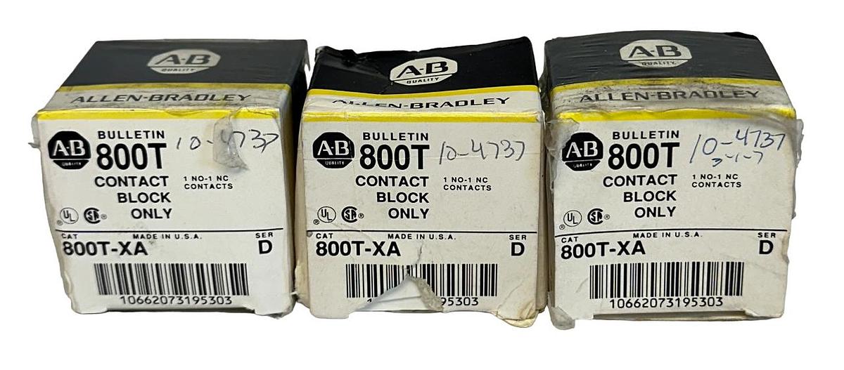 Used 3 ALLEN BRADLEY 800T-XA /D BULLETIN 800T CONTACT BLOCKS 1NO-1NC 800TXA NSMP