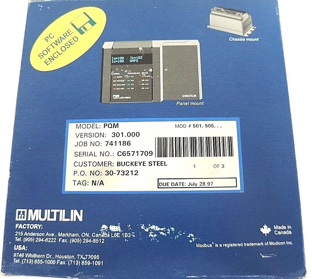 NIB GE MULTILIN PQM POWER QUALITY METER VERSION: 301.000 W/ PC SOFTWARE