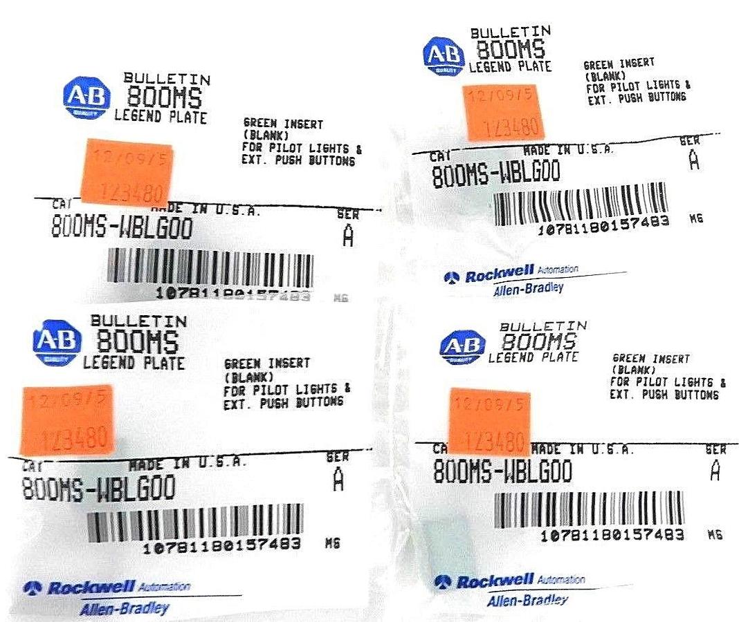 Used LOT OF 4 NEW ALLEN BRADLEY 800MS-WBLG00 GREEN INSERT (BLANK) SER. A