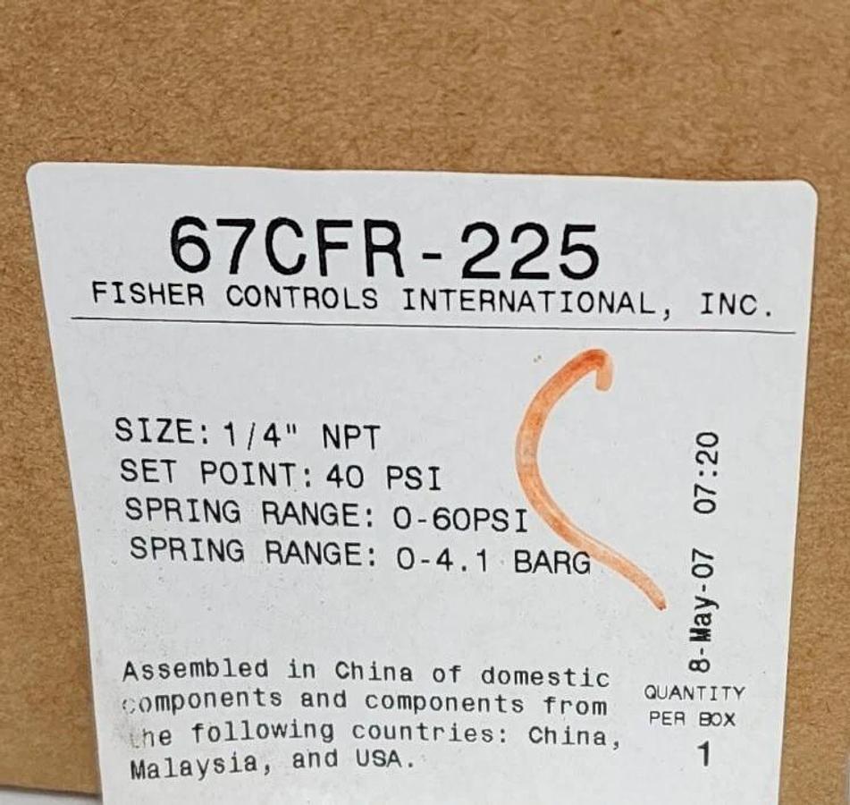 Used NIB FISHER CONTROLS 67CFR-225 PRESSURE REGULATOR SIZE: 1/4'' NPT