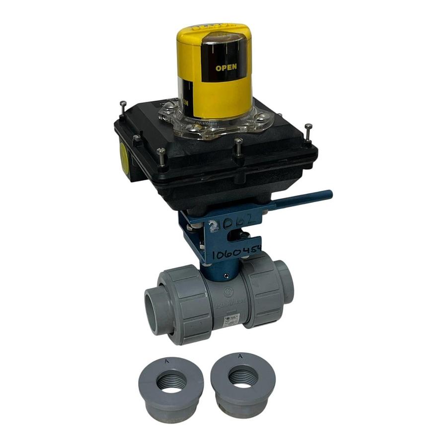 Asahi 1" Type-21 Ball Valve Westlock 1040 Monitor 79P Pneumatic Actuator - NSNP