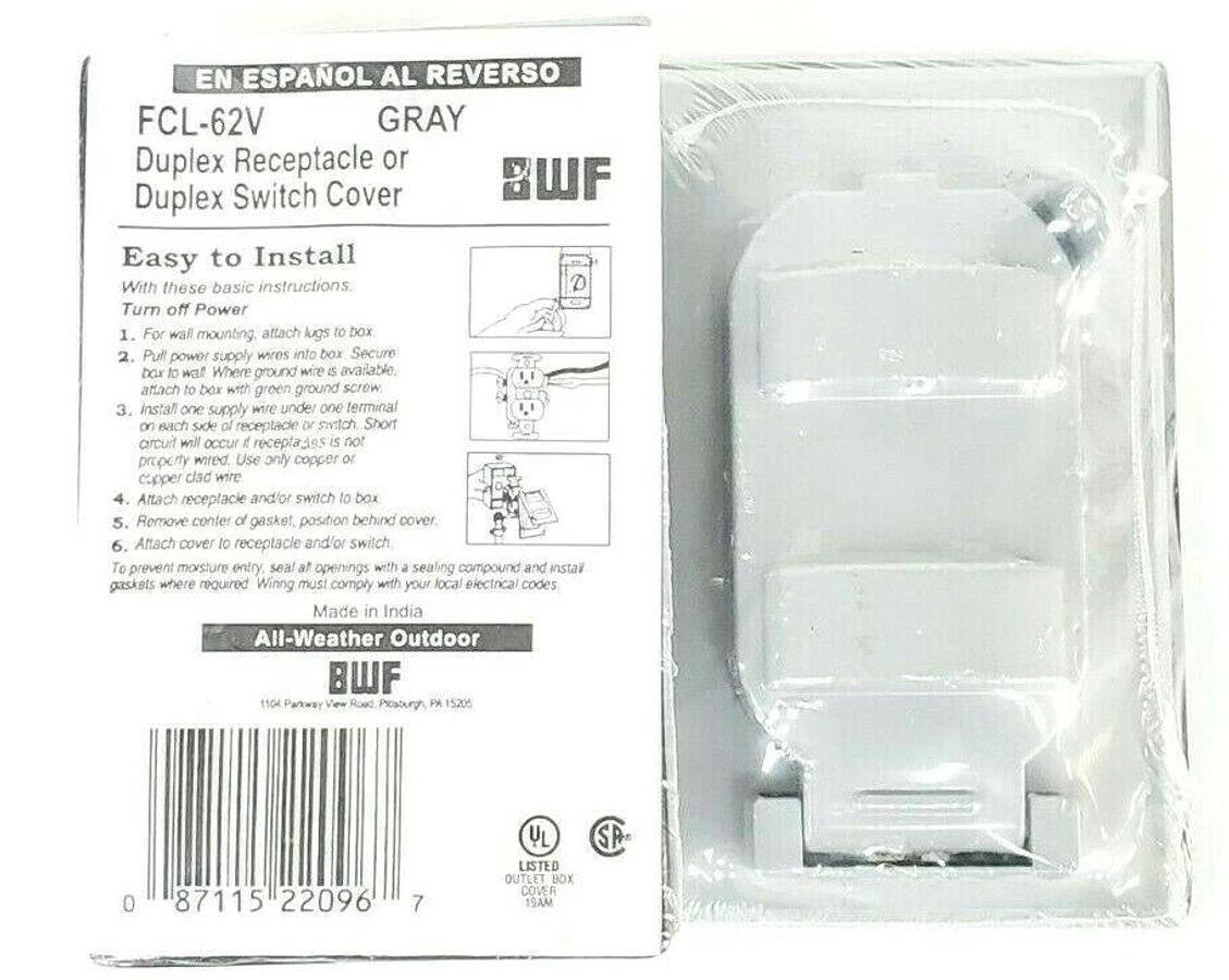 Used LOT OF 4 NEW BWF FCL-62V DUPLEX RECEPTACLE OR DUPLEX SWITCH COVERS GRAY