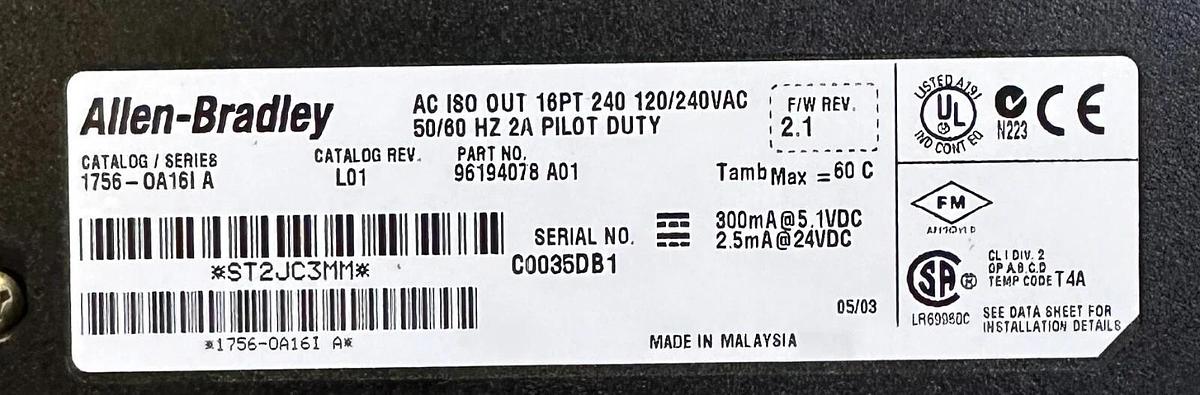 Used ALLEN BRADLEY 1756-OA16I /A ControlLogix 16-PT ISOLATED OUTPUT MODULE 1756OA16I