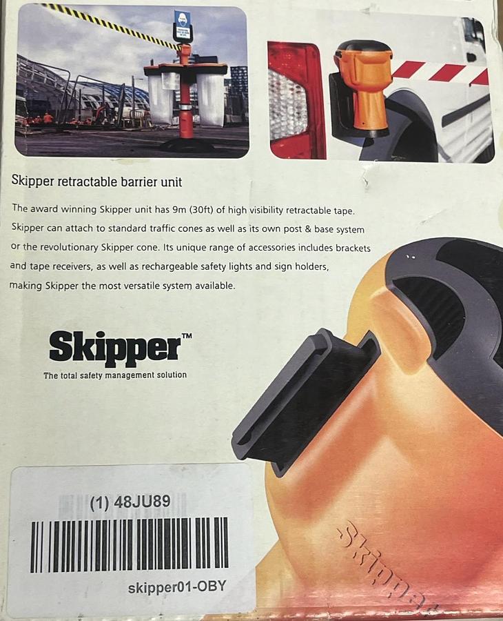 Used Skipper 01-OBY Retractable Safety Barrier 9m (30ft) Black/Yellow Tape NSMP