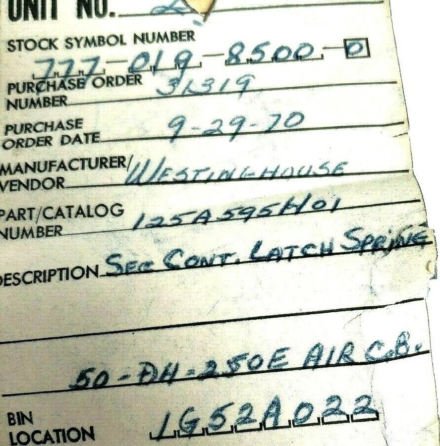 Used LOT OF 12 NEW WESTINGHOUSE 125A595H01 SECONDARY CONTACT SLIDE LATCH SPRINGS