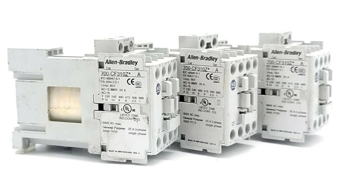 Used LOT OF 3 ALLEN BRADLEY 700-CF310Z* SER. A CONTROL RELAY CONTACTORS 24V DC