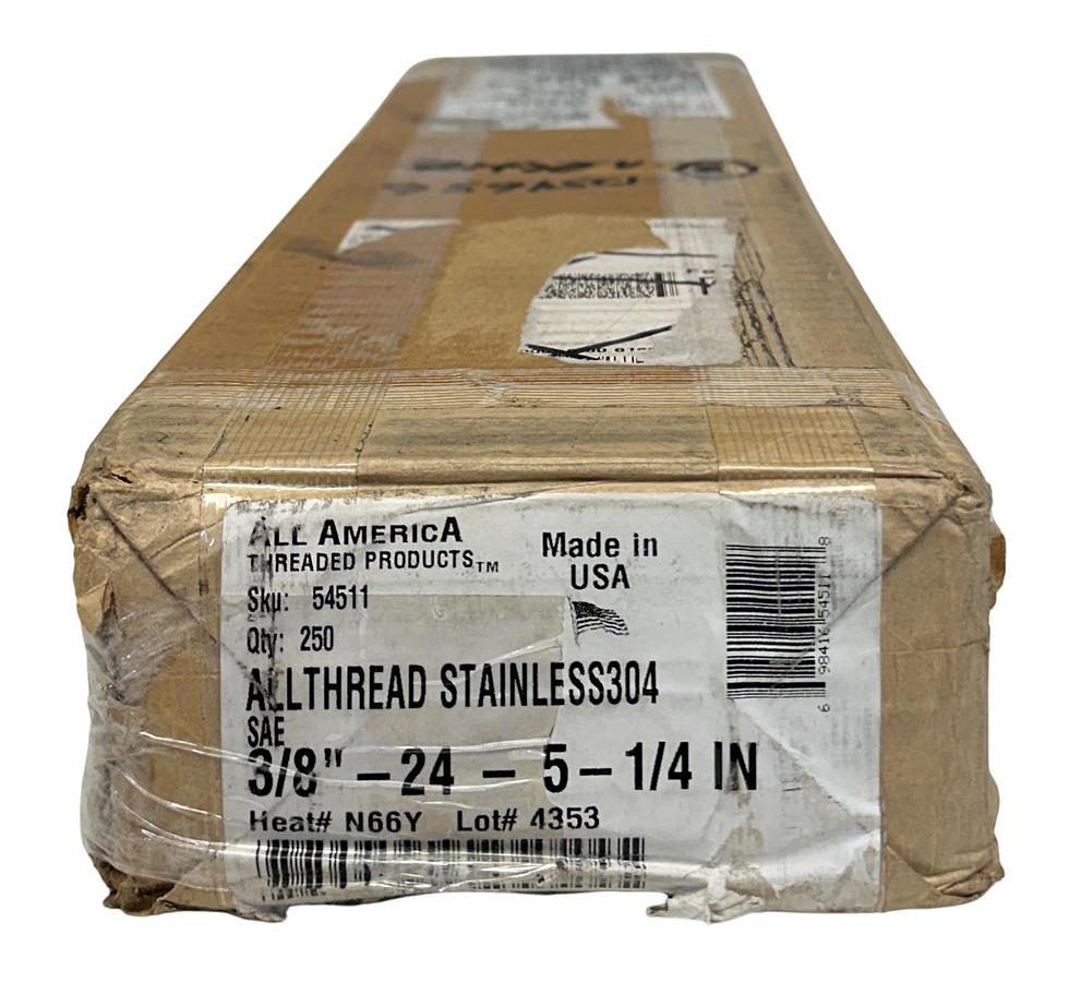 Used 250 ALL AMERICA 3/8''-24-5-1/4 IN ALLTHREAD STAINLESS 304 STUDS 54511 NSMP