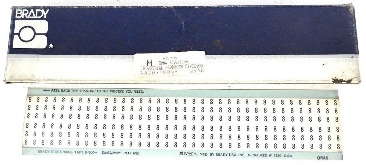 Used BOX OF 14 NEW BRADY WM-8 WIRE MARKER CARD WM8 NUMBER 8