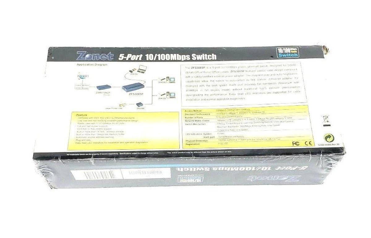 Used NEW ZONET ZFS3005P 5-PORT 10/100 MBPS ETHERNET SWITCH